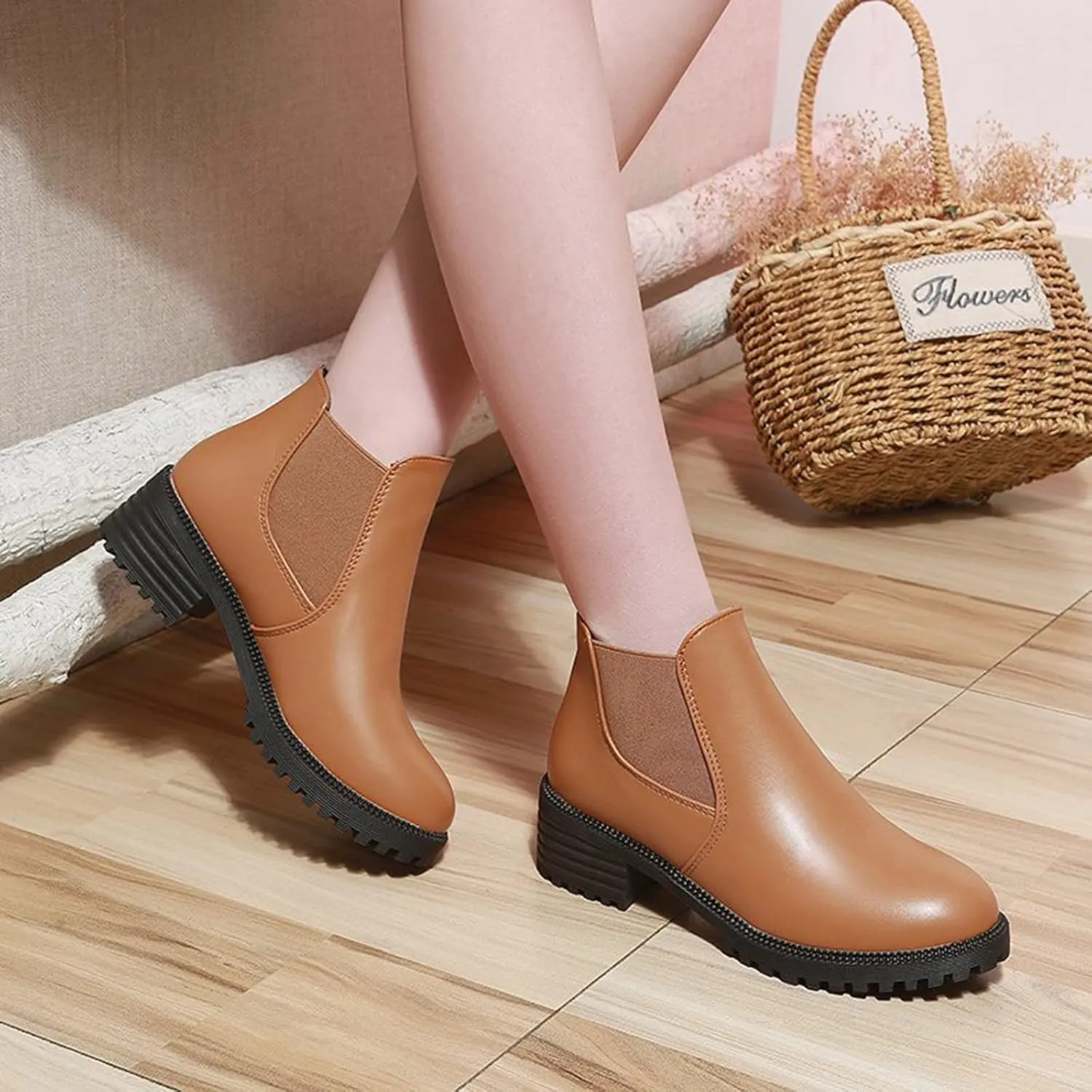 Womens Booties Ankle Round Toe Booties for Women Womens Ankle Boots Wedge Bootie for Women Wide Width Indoor and Outdoor Soft Sole Fashion Pointed Toe Mid Heel Slip On