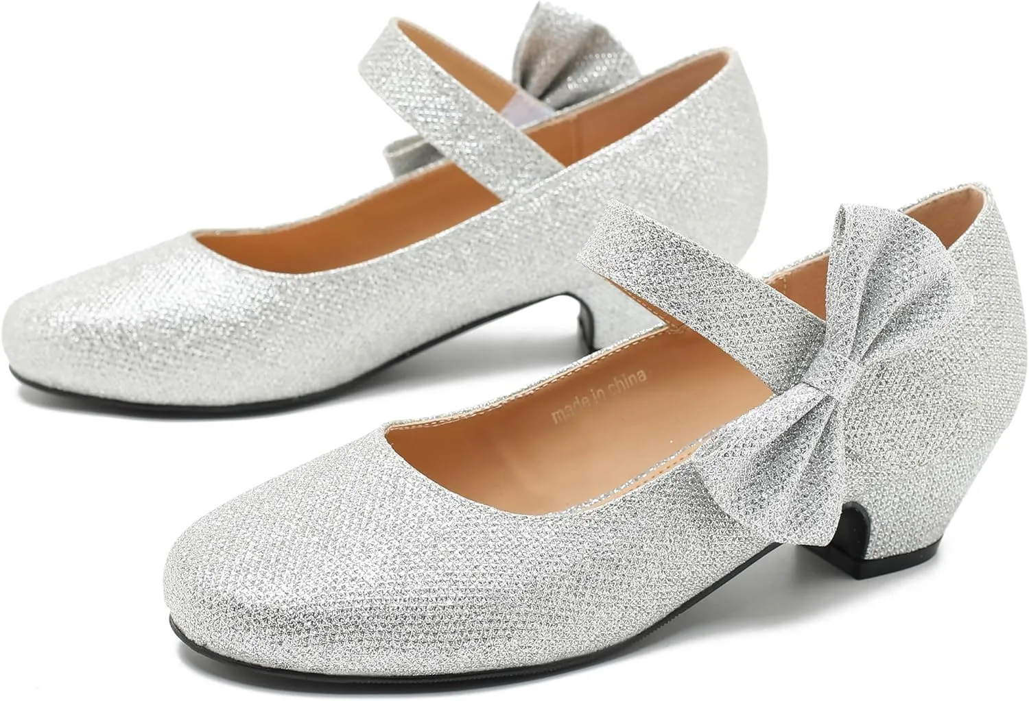 Women's Bow Mary Jane Low Chunky Heel Pumps Ankle Strap Side Bow Round Toe Dress Wedding Party Shoes
