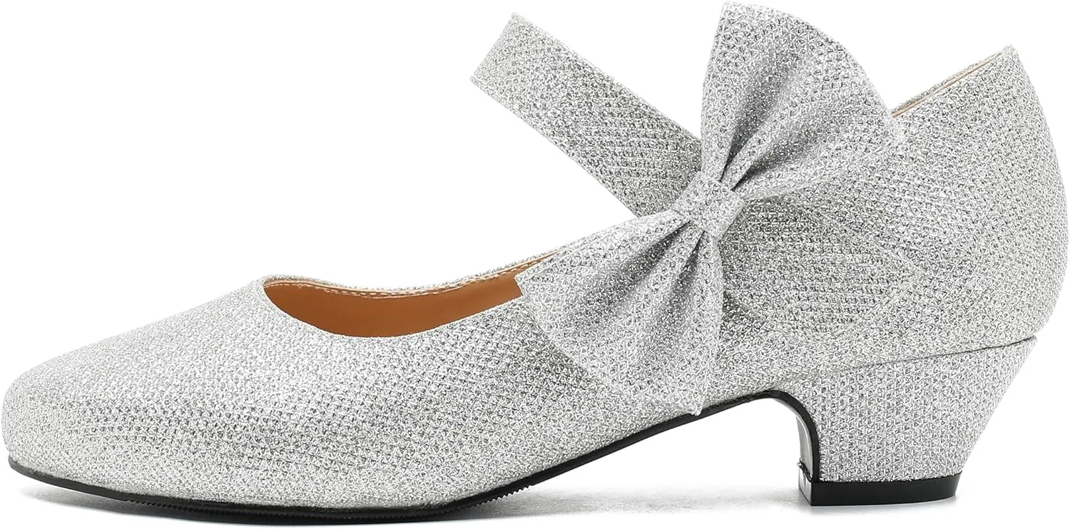 Women's Bow Mary Jane Low Chunky Heel Pumps Ankle Strap Side Bow Round Toe Dress Wedding Party Shoes