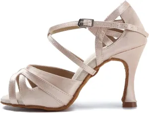 Women's Brown Satin Dance Shoes - Tango Salsa Ballroom Red Wedding Sandals, 5CM/2Inch Heel Height