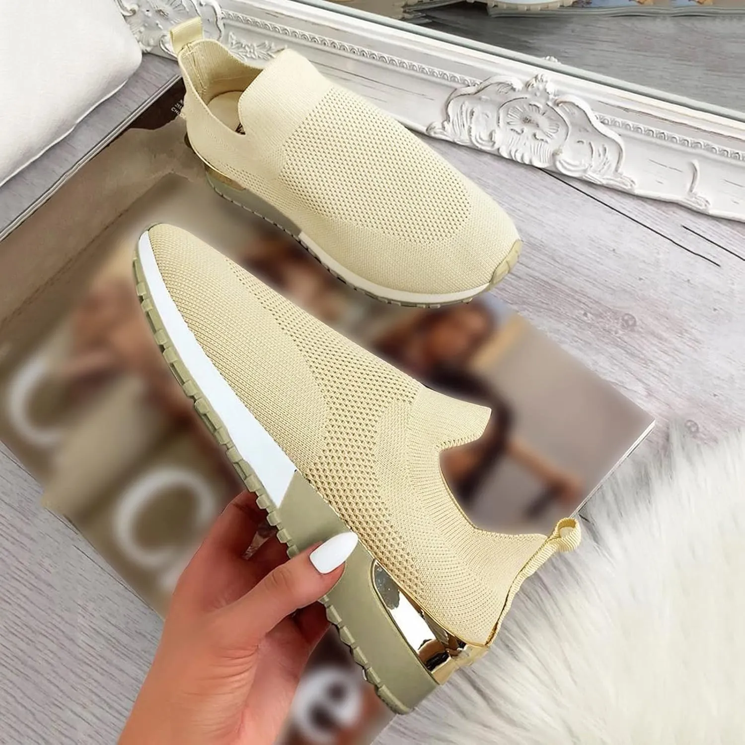 Women's Fashion Sneaker Mesh Slip On Black Non Slip Shoes for Women Comfortable Walking Shoes for Men Wide Width Black Platform Loafers Women Sock Sneakers Women