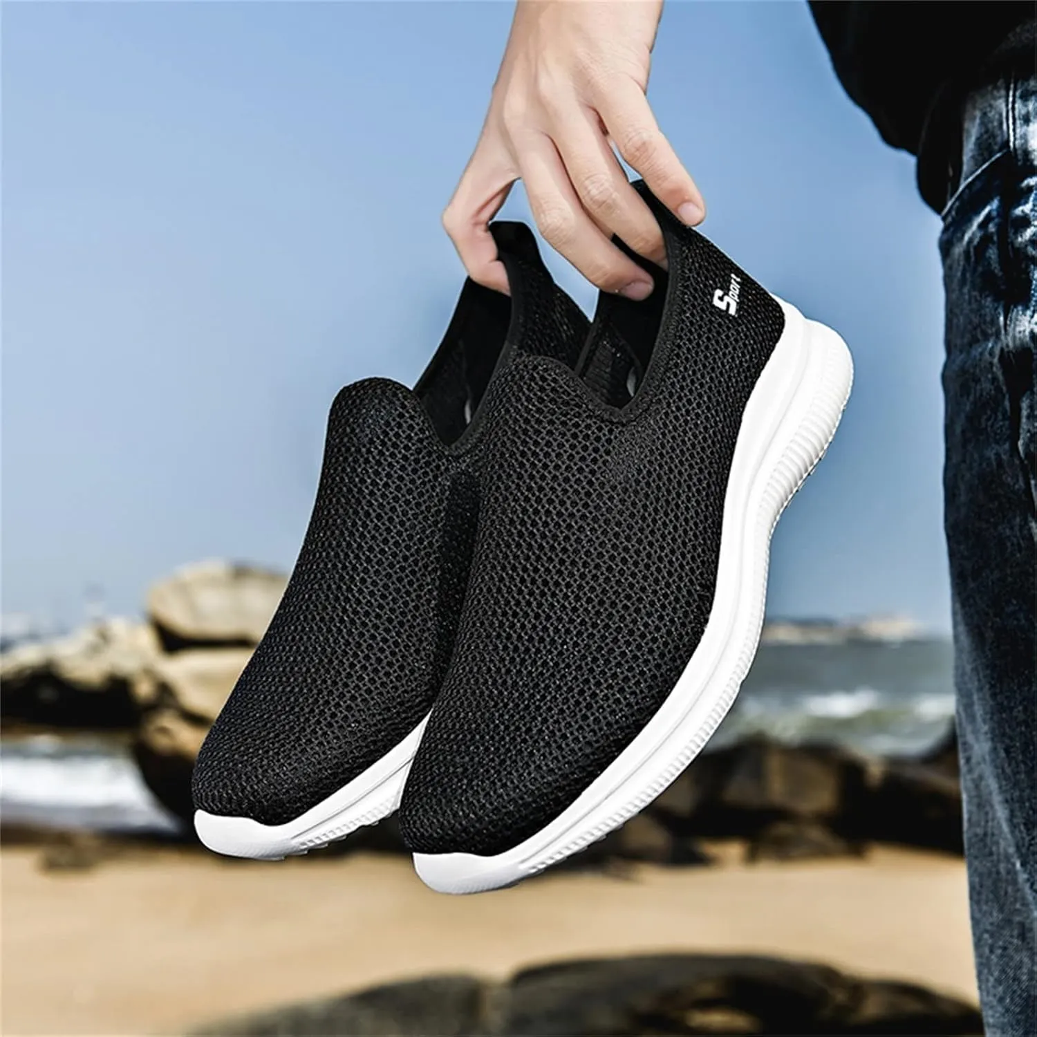 Women's Fashion Sneaker Mesh Slip On Black Non Slip Shoes for Women Comfortable Women Shoes Casual Walking Loafers Women Comfort Women Casual Sneakers