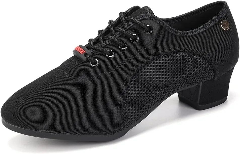 Women's Lace up Latin Dance Practice Shoes Block Heel Canvas Salsa Tango Ballroom Dance Shoes