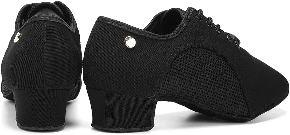Women's Lace up Latin Dance Practice Shoes Block Heel Canvas Salsa Tango Ballroom Dance Shoes