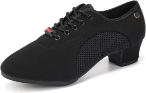 Women's Lace up Latin Dance Practice Shoes Block Heel Canvas Salsa Tango Ballroom Dance Shoes