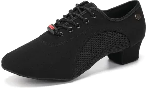 Women's Lace up Latin Dance Practice Shoes Block Heel Canvas Salsa Tango Ballroom Dance Shoes