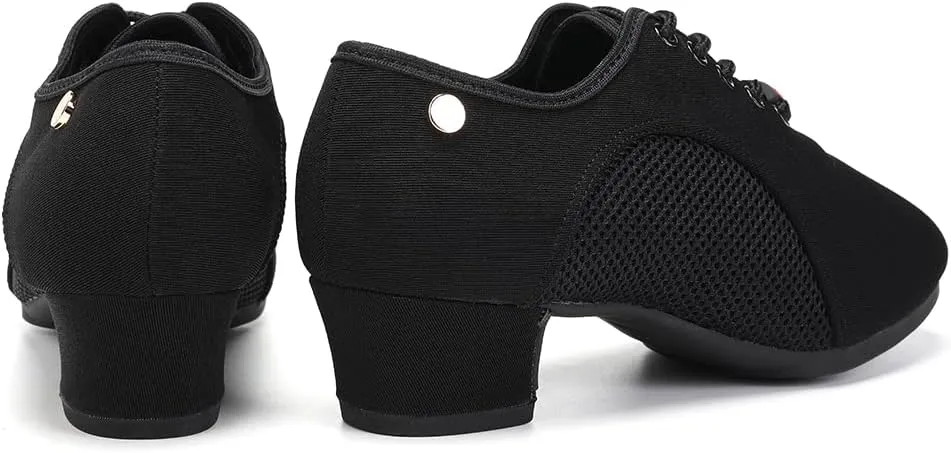 Women's Lace up Latin Dance Practice Shoes Block Heel Canvas Salsa Tango Ballroom Dance Shoes