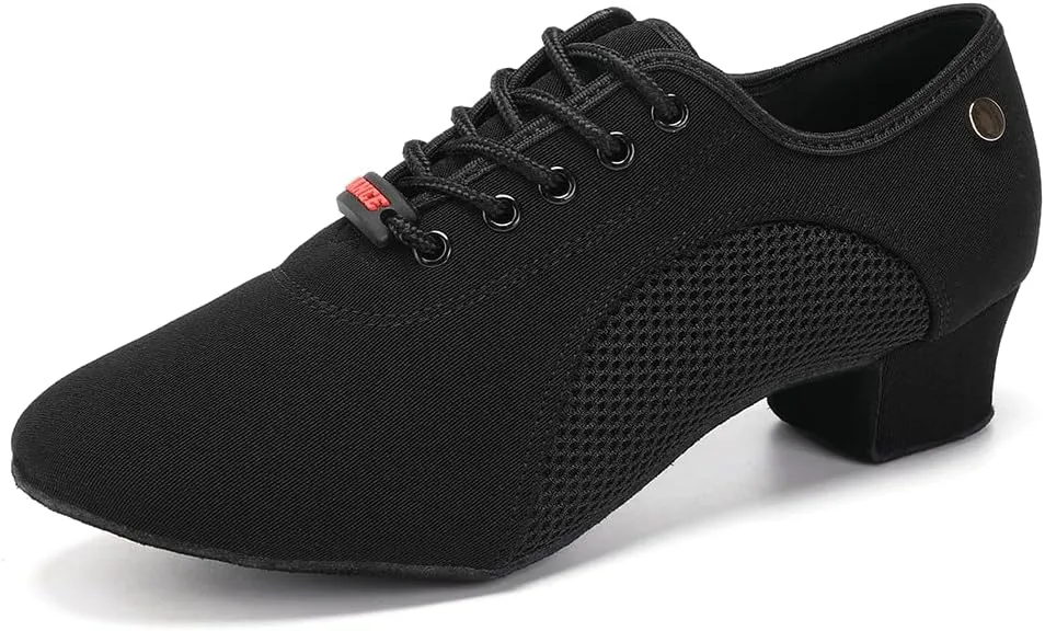 Women's Lace up Latin Dance Practice Shoes Block Heel Canvas Salsa Tango Ballroom Dance Shoes