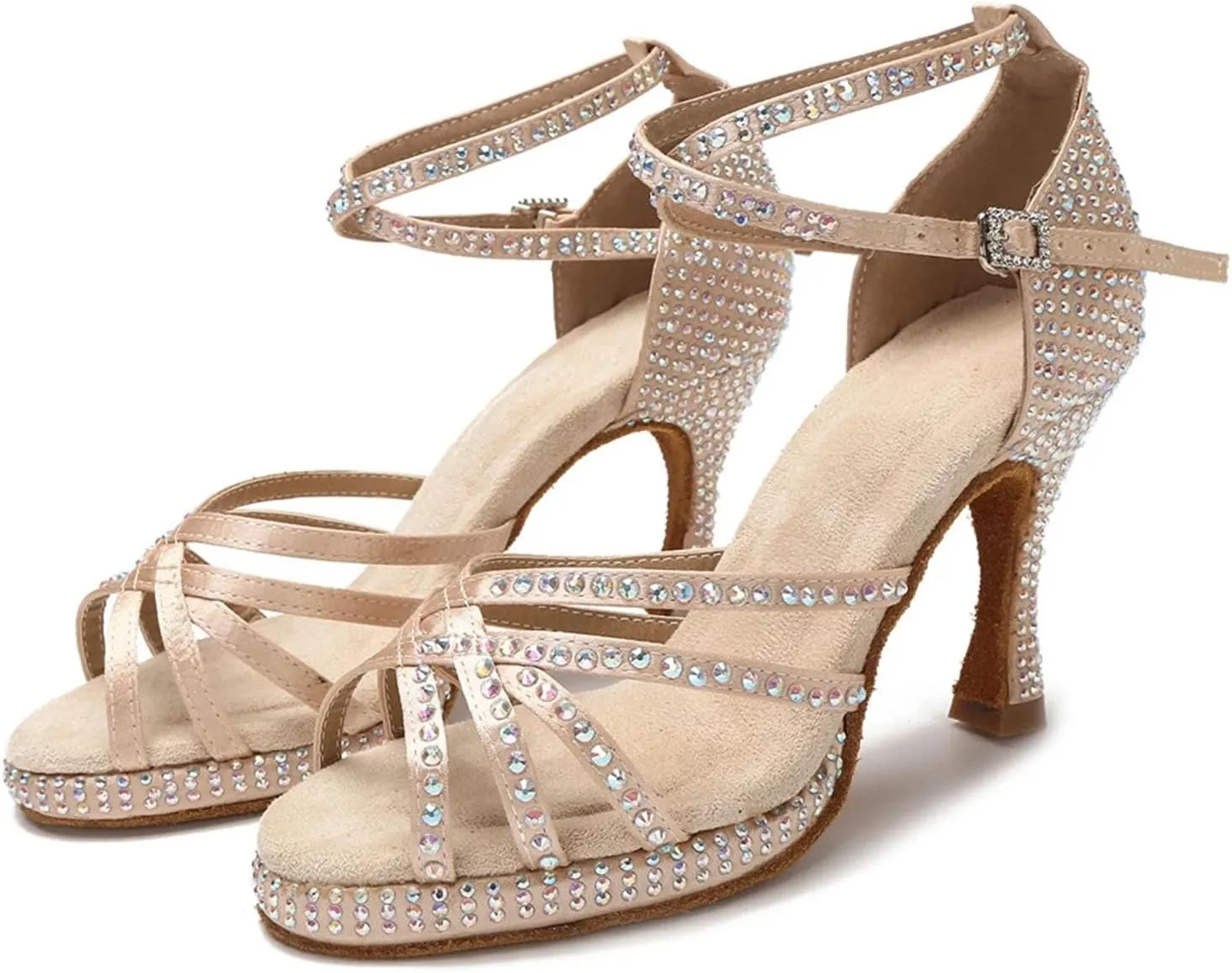 Women's Non-Slip Latin Dance Shoes - Thick Soft Bottom Salsa Rumba Sandals, 5CM/2Inch Heel Height