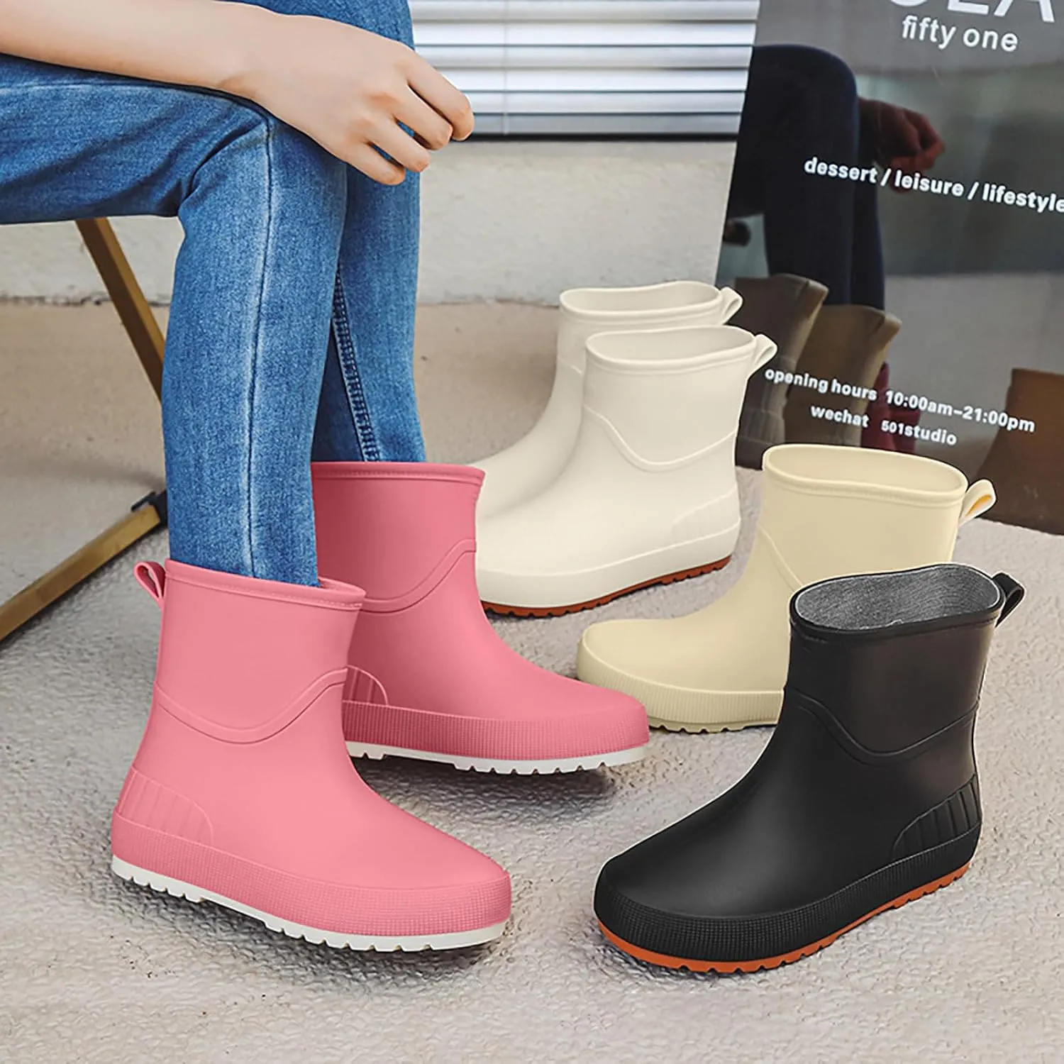 Womens Rain Boots Tall Mens Grounded Footwear Block Heeled Booties Hiking Barefoot Shoes Short Rain Boots for Women Waterproof Garden Shoes Womens Winter Boots