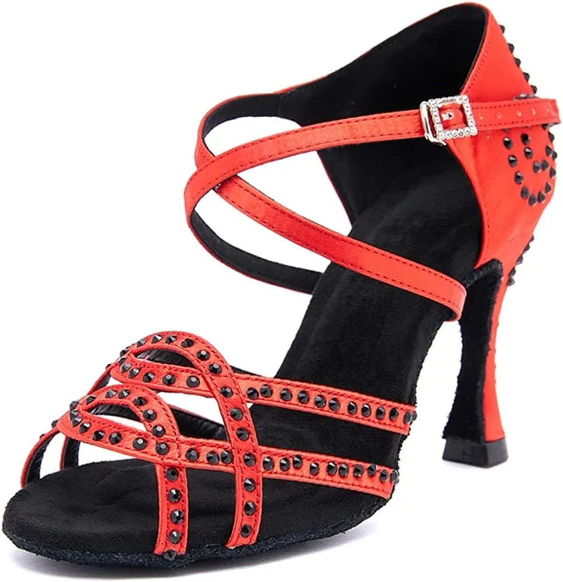 Women's Red Latin Dance Shoes - Soft Sole Latex Salsa Ballroom Party High Heels, 5CM/2Inch Heel Height