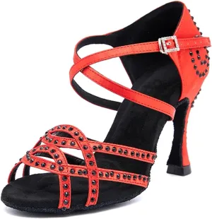 Women's Red Latin Dance Shoes - Soft Sole Latex Salsa Ballroom Party High Heels, 5CM/2Inch Heel Height