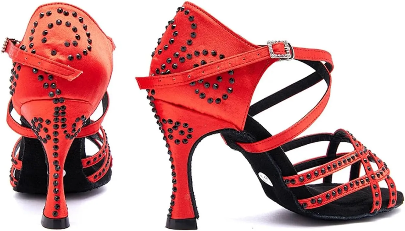 Women's Red Latin Dance Shoes - Soft Sole Latex Salsa Ballroom Party High Heels, 5CM/2Inch Heel Height
