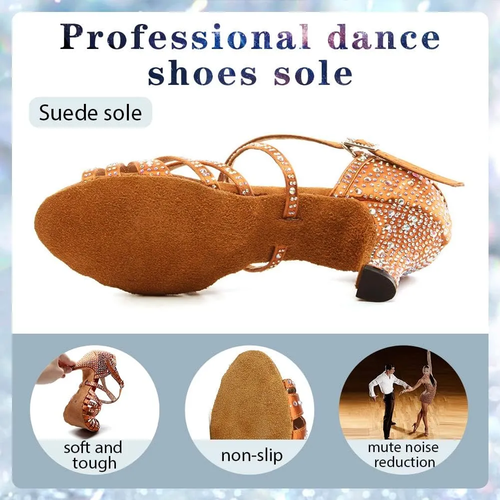 Womens Rhinestone Latin Dance Shoes Satin Open Toe Ballroom Salsa Tango Waltz Dancing Shoes,Model L377