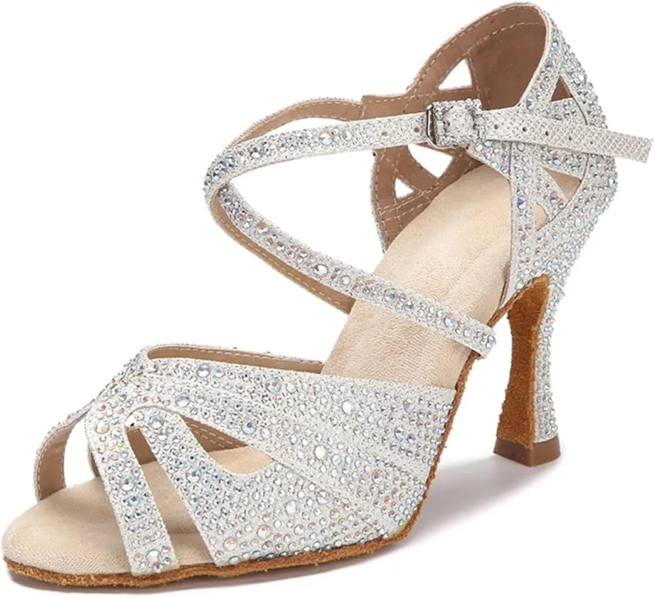Women's Rhinestone Latin Dance Shoes - Tango Ballroom Soft Sole Wedding Sandals, 5CM/2Inch Heel Height
