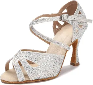 Women's Rhinestone Latin Dance Shoes - Tango Ballroom Soft Sole Wedding Sandals, 5CM/2Inch Heel Height