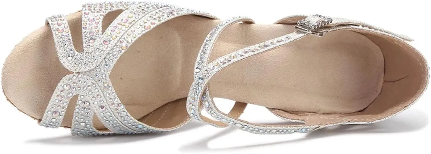 Women's Rhinestone Latin Dance Shoes - Tango Ballroom Soft Sole Wedding Sandals, 5CM/2Inch Heel Height