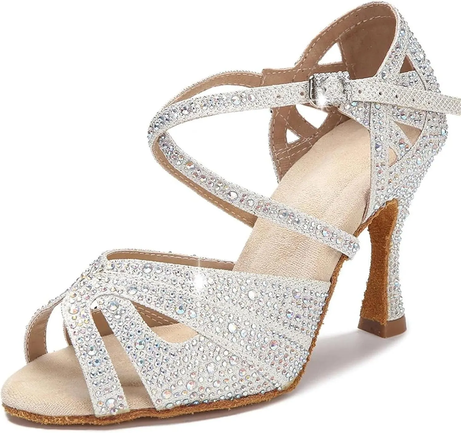 Women's Rhinestone Latin Dance Shoes - Tango Ballroom Soft Sole Wedding Sandals, 5CM/2Inch Heel Height