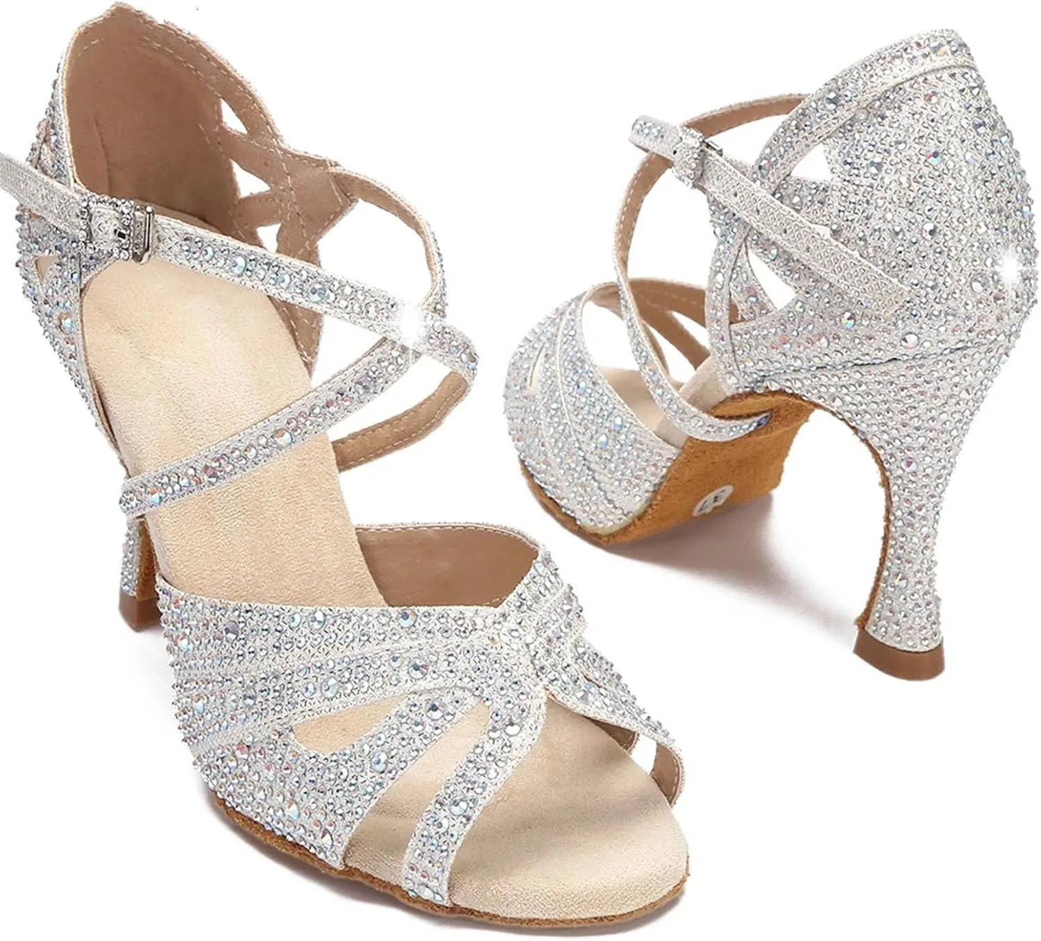 Women's Rhinestone Latin Dance Shoes - Tango Ballroom Soft Sole Wedding Sandals, 5CM/2Inch Heel Height