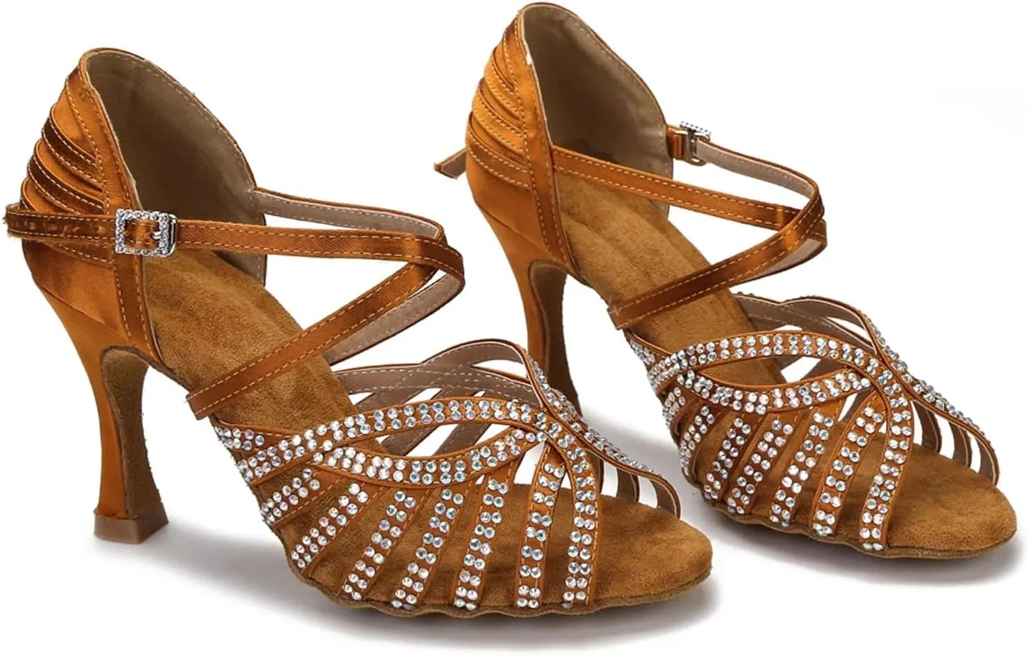 Women's Rhinestone Latin Dance Shoes - Tango Rumba Samba Wedding Party Sandals, 5CM/2Inch Heel Height
