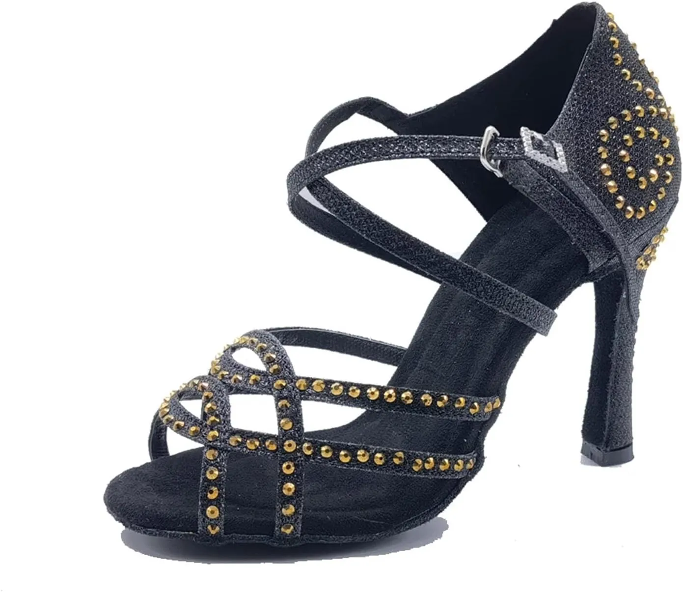 Women's Satin Latin Dance Shoes - Shining Rhinestone Soft Bottom Ballroom Sandals, 5CM/2Inch Heel Height