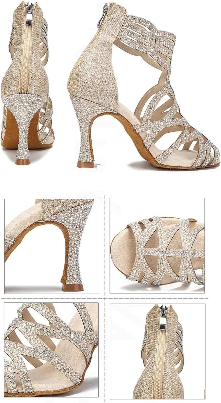 Women's Silver Fashion Latin Dance Boots - Ballroom Salsa Tango Wedding Shoes, 5CM/2Inch Heel Height