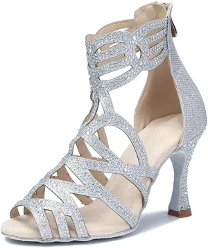 Women's Silver Fashion Latin Dance Boots - Ballroom Salsa Tango Wedding Shoes, 5CM/2Inch Heel Height