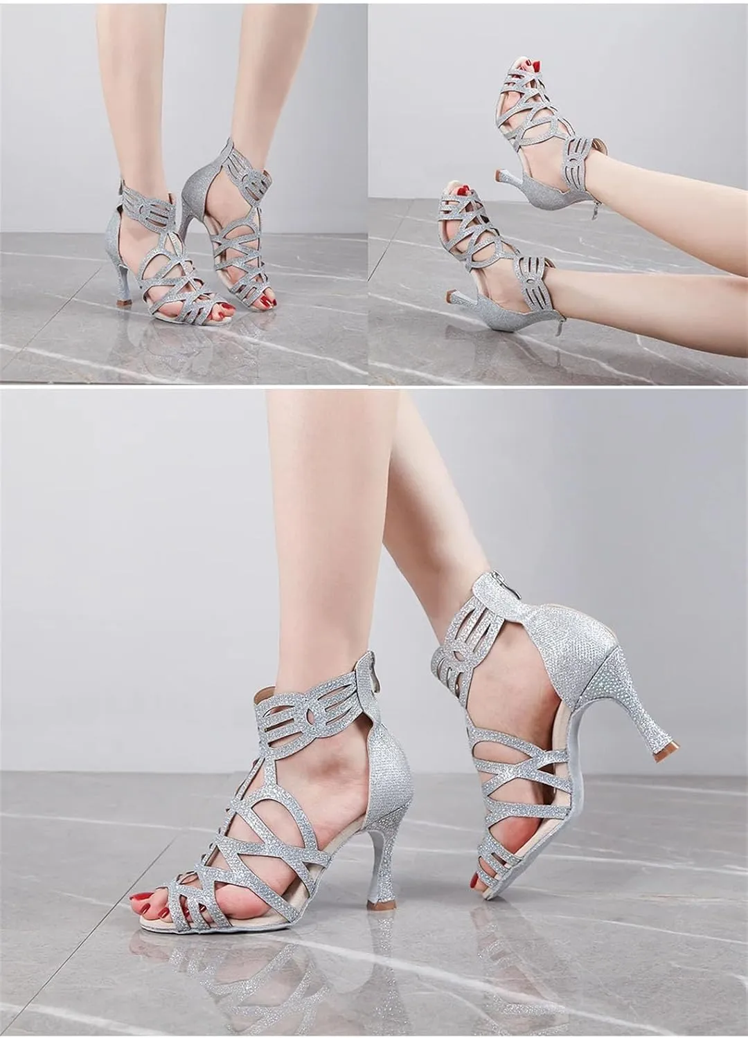 Women's Silver Fashion Latin Dance Boots - Ballroom Salsa Tango Wedding Shoes, 5CM/2Inch Heel Height