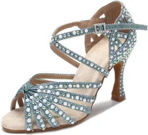 Women's Stain Silk Latin Dance Shoes - Tango Salsa Ballroom Wedding Sandals, 5CM/2Inch Heel Height
