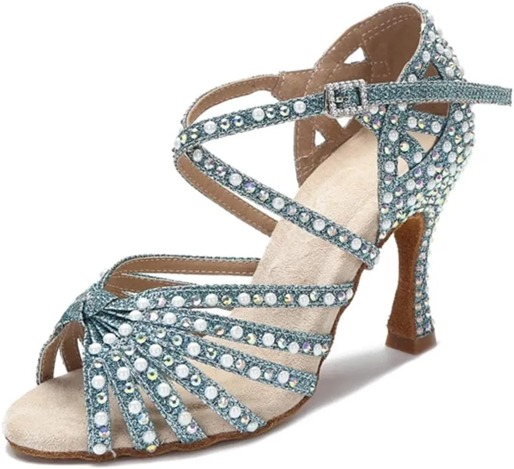 Women's Stain Silk Latin Dance Shoes - Tango Salsa Ballroom Wedding Sandals, 5CM/2Inch Heel Height