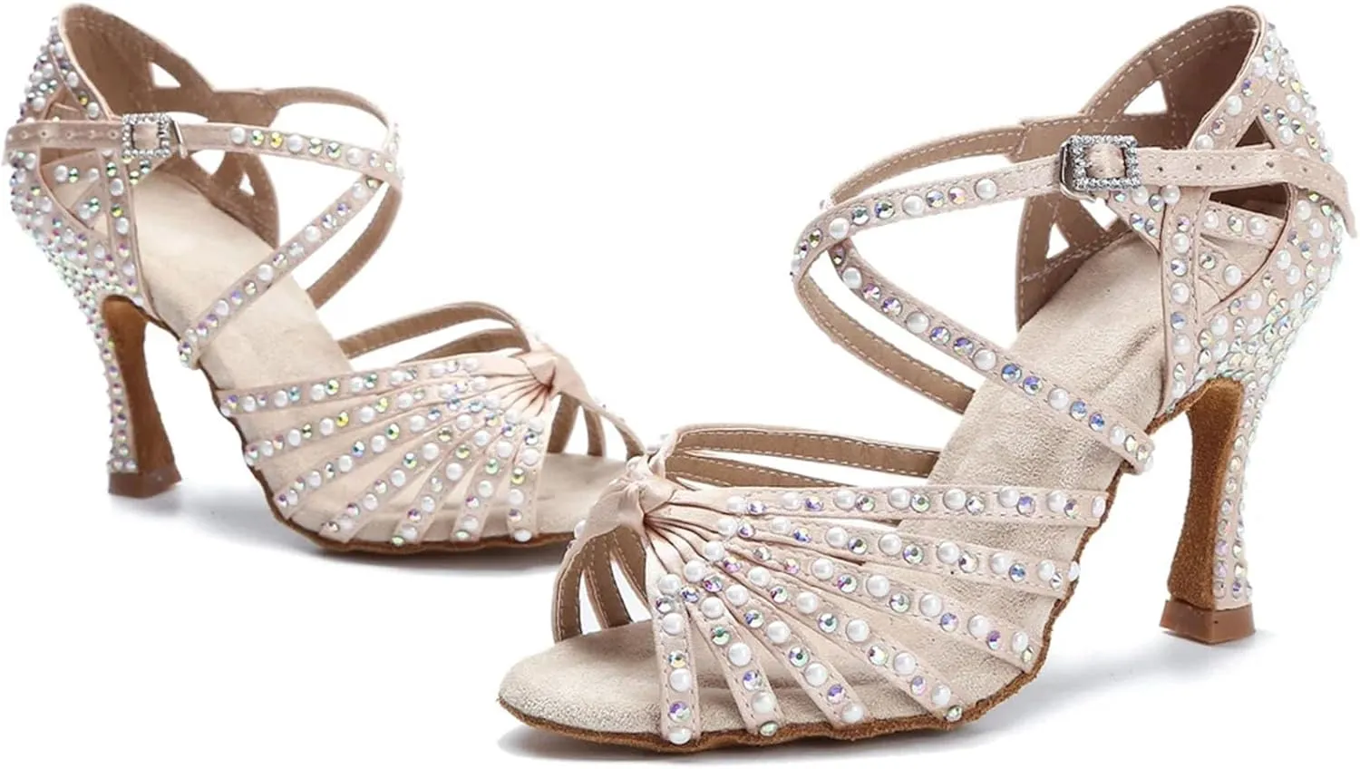 Women's Stain Silk Latin Dance Shoes - Tango Salsa Ballroom Wedding Sandals, 5CM/2Inch Heel Height