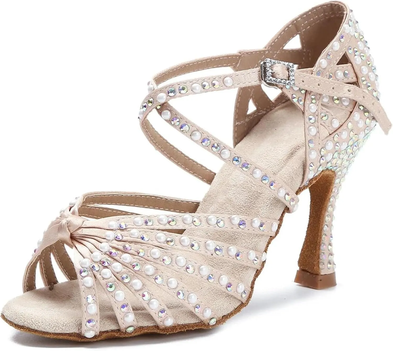 Women's Stain Silk Latin Dance Shoes - Tango Salsa Ballroom Wedding Sandals, 5CM/2Inch Heel Height