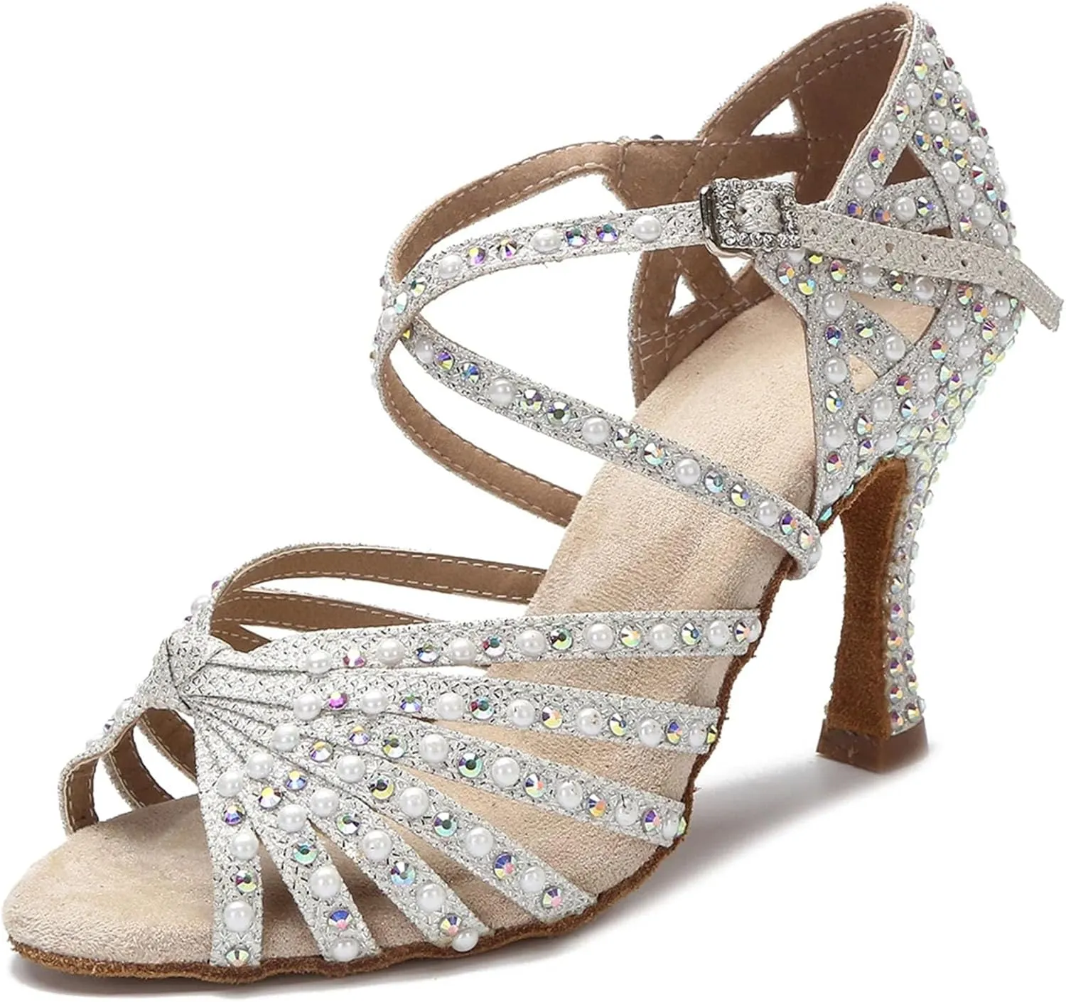 Women's Stain Silk Latin Dance Shoes - Tango Salsa Ballroom Wedding Sandals, 5CM/2Inch Heel Height