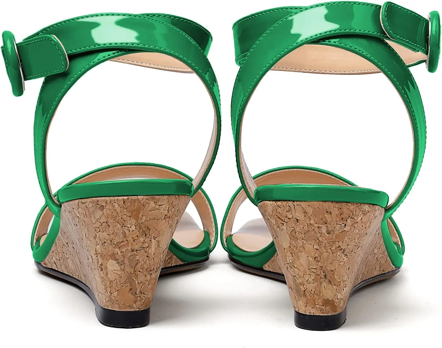 YODEKS Womens Wedge Sandals 2 Inch Low Cork Heel Pumps Square Open Toe Shoes with Ankle Strap for Party Workplace Casual Dress
