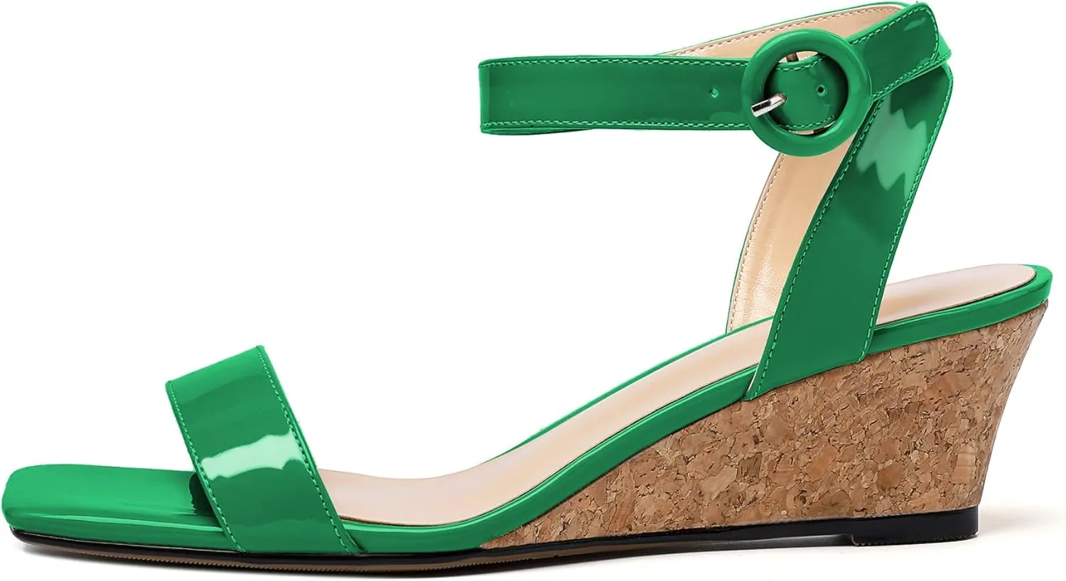 YODEKS Womens Wedge Sandals 2 Inch Low Cork Heel Pumps Square Open Toe Shoes with Ankle Strap for Party Workplace Casual Dress