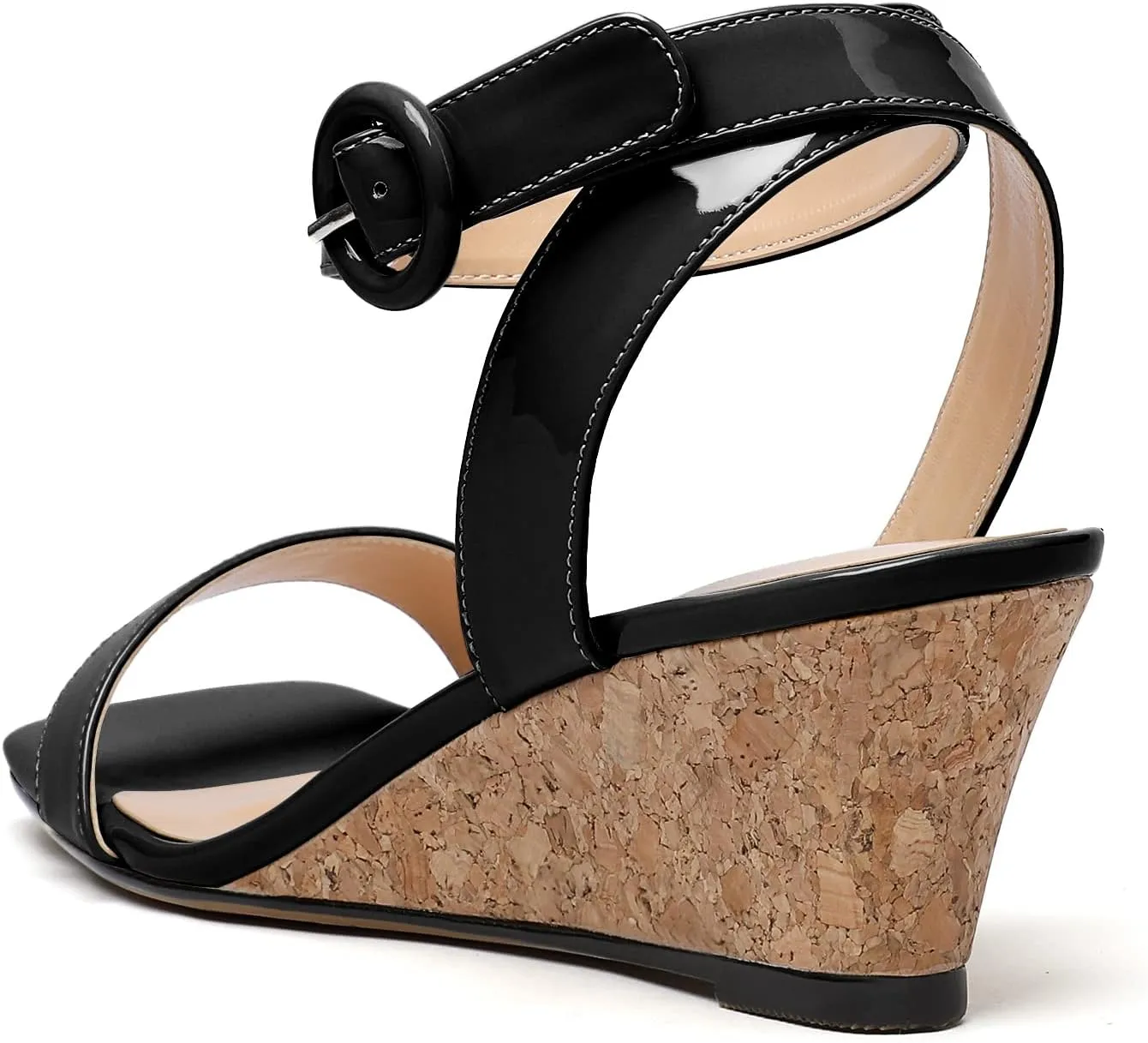 YODEKS Womens Wedge Sandals 2 Inch Low Cork Heel Pumps Square Open Toe Shoes with Ankle Strap for Party Workplace Casual Dress