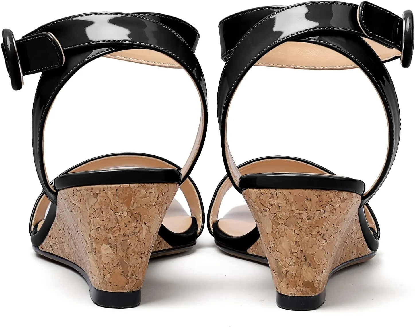 YODEKS Womens Wedge Sandals 2 Inch Low Cork Heel Pumps Square Open Toe Shoes with Ankle Strap for Party Workplace Casual Dress