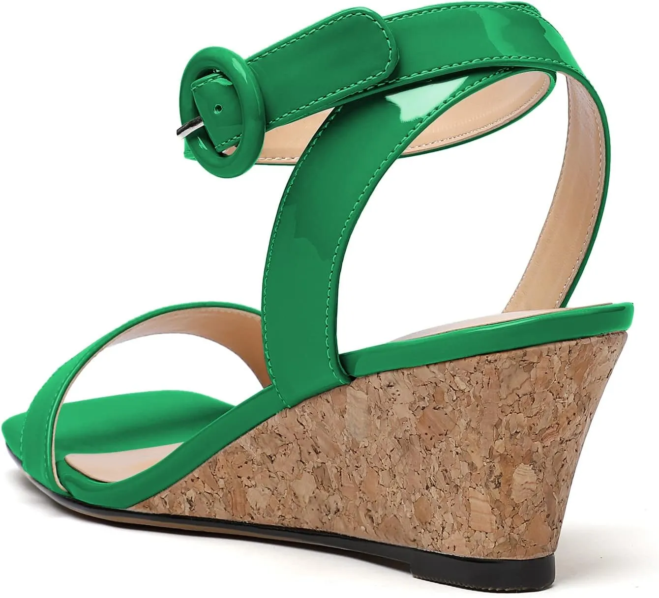 YODEKS Womens Wedge Sandals 2 Inch Low Cork Heel Pumps Square Open Toe Shoes with Ankle Strap for Party Workplace Casual Dress